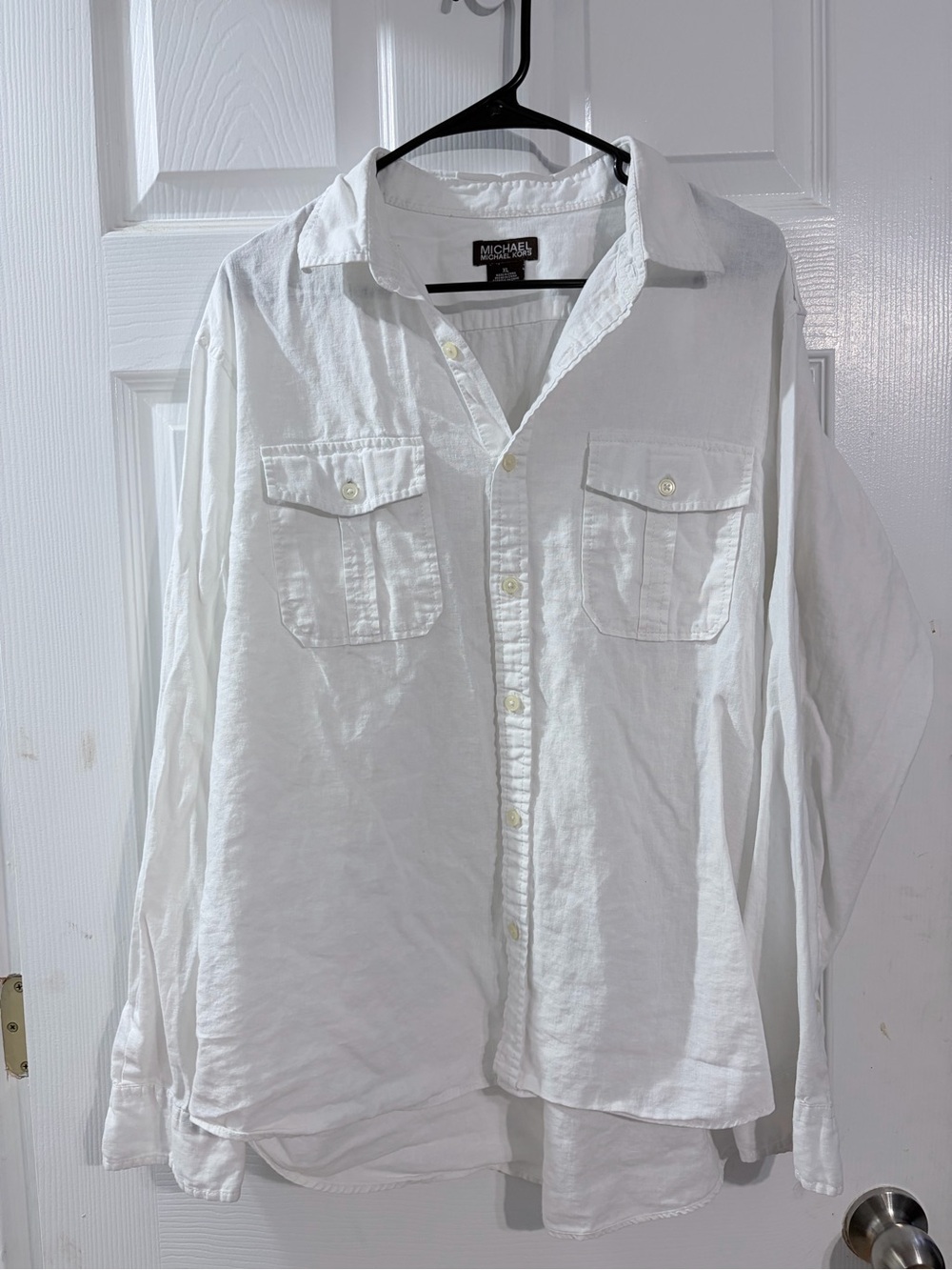 Michael Kors Men’s XL White Linen Utility Shirt Roll Tab Epaulets